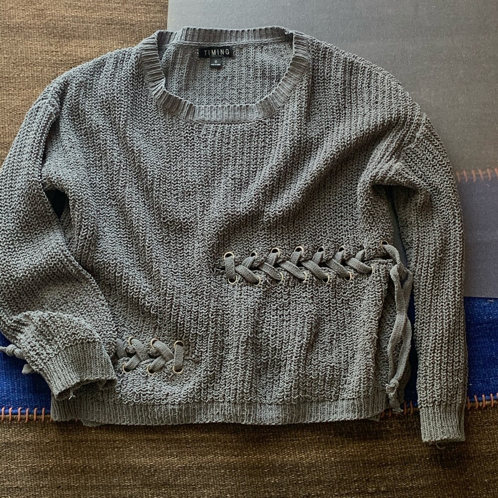 Grey Sweater with Lace up details